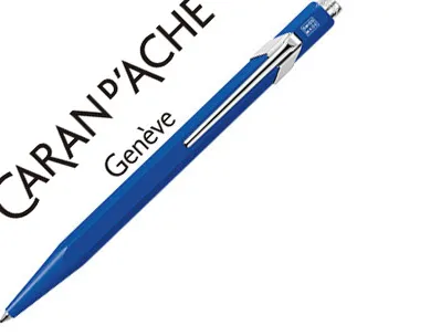 Stylo-bille caran d'ache 849 métal-x line aluminium bouton poussoir corps hexagonal bleu encre bleue pointe moyenne