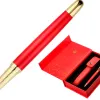 Stylo-bille et etui en simili cuir belius passion aluminium brosse attributs or encre bleue coloris rouge coffret cadeau