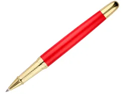 Stylo-bille et etui en simili cuir belius passion aluminium brosse attributs or encre bleue coloris rouge coffret cadeau