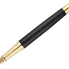 Stylo-bille et etui en simili cuir belius passion aluminium brosse attributs or encre bleue coloris noir coffret cadeau