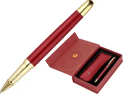 Stylo-bille et etui simili cuir belius soiree alum. details et attributs or encre bleue coloris bordeaux coffret cadeau