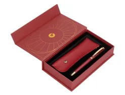 Stylo-bille et etui simili cuir belius soiree alum. details et attributs or encre bleue coloris bordeaux coffret cadeau