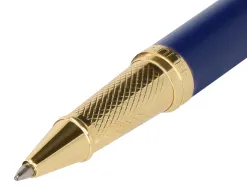 Stylo-bille et etui simili cuir belius soiree alum. details et attributs or encre bleue col. bleu marine coffret cadeau