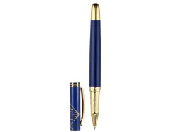 Stylo-bille et etui simili cuir belius soiree alum. details et attributs or encre bleue col. bleu marine coffret cadeau
