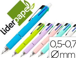 Stylo-bille liderpapel 5 en 1 pointe 0.5mm trait 0.7mm rétractable 4 couleurs d'encre porte-mine 0.5mm gomme