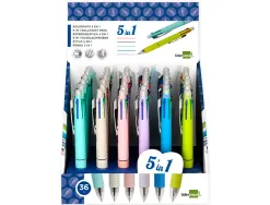 Stylo-bille liderpapel 5 en 1 pointe 0.5mm trait 0.7mm rétractable 4 couleurs d'encre porte-mine 0.5mm gomme