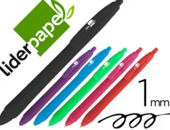 Stylo-bille liderpapel gummy touch retractable 1mm 6 couleurs assorties