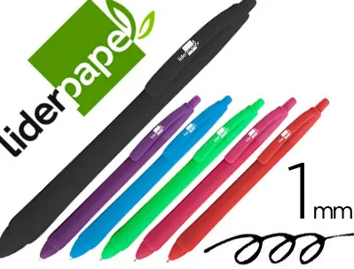 Stylo-bille liderpapel gummy touch retractable 1mm 6 couleurs assorties