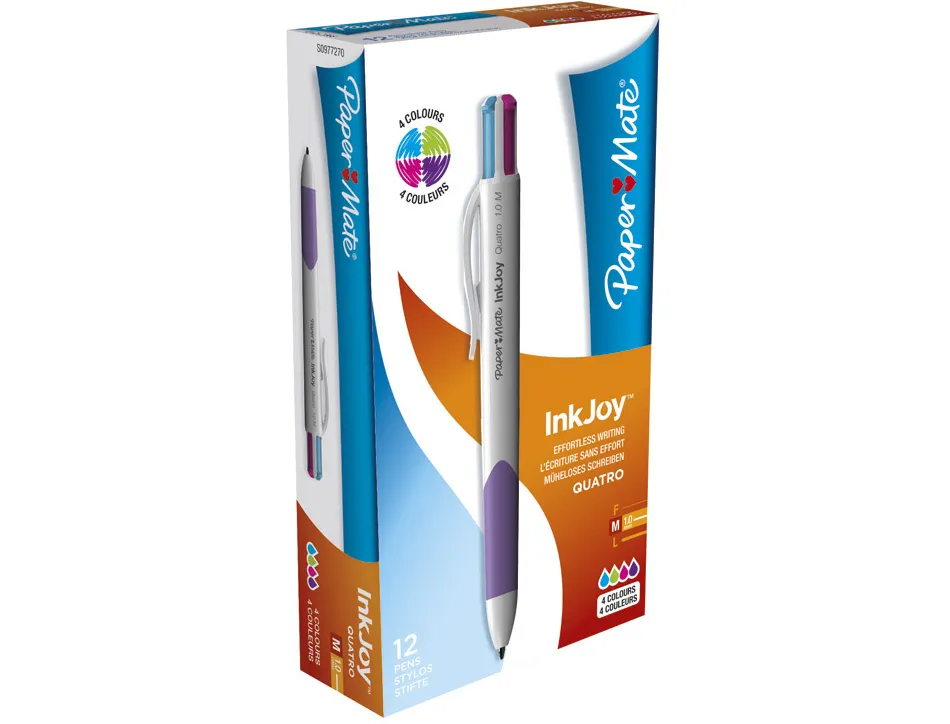 Stylo-bille paper mate 4 couleurs inkjoy quatro fun retractable pointe moyenne 1mm