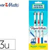 Stylo-bille paper mate 046 rt retractable pointe moyenne 0,7mm sachet 3 unites assorties noir bleu rouge