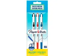 Stylo-bille paper mate 046 rt retractable pointe moyenne 0,7mm sachet 3 unites assorties noir bleu rouge