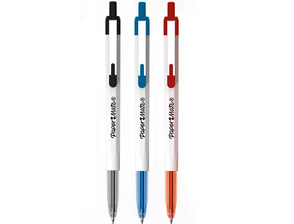 Stylo-bille paper mate 046 rt retractable pointe moyenne 0,7mm sachet 3 unites assorties noir bleu rouge