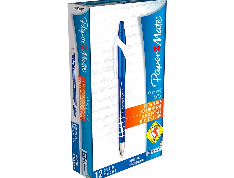 Stylo-bille paper mate flexgrip retractable encre gel pointe 0.7mm couleur bleu