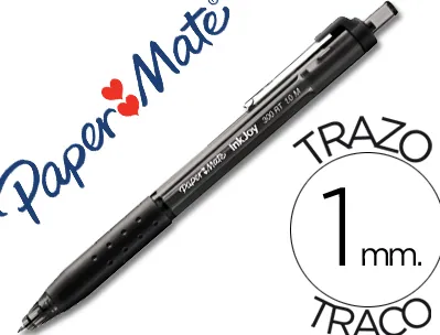 Stylo-bille paper mate inkjoy 300 rt écriture moyenne 0.7mm encre douce rétractable clip métal résiste bavures grip noir