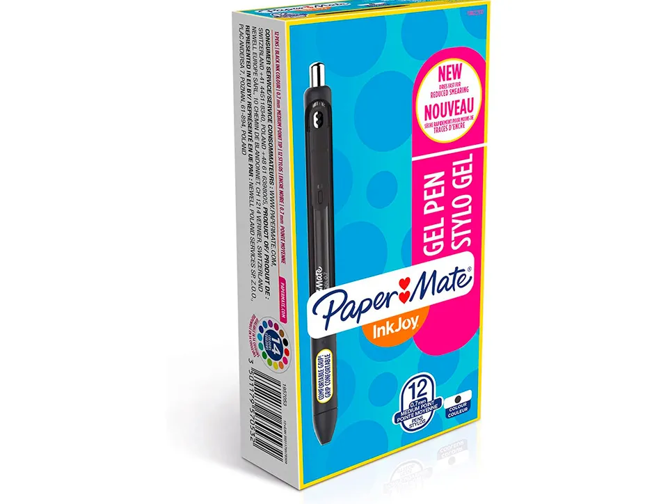 Stylo-bille paper mate inkjoy gel rétractable écriture moyenne 0.7mm encre douce grip coloris noir