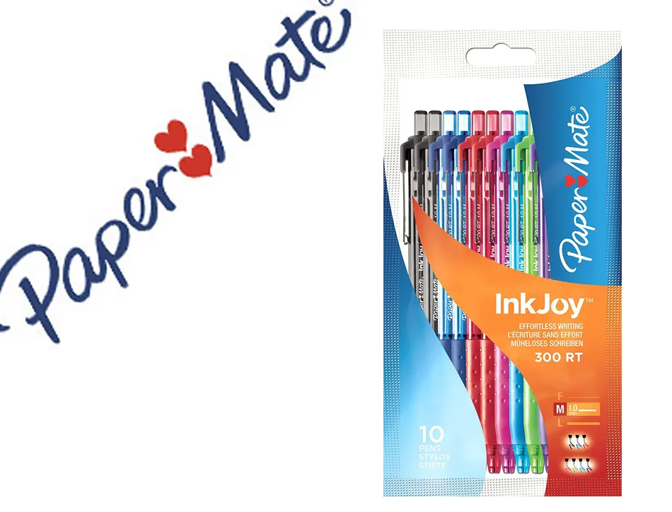 Stylo-bille paper mate inkjoy 300 rt écriture moyenne rétractable clip fun pochette 10 unités