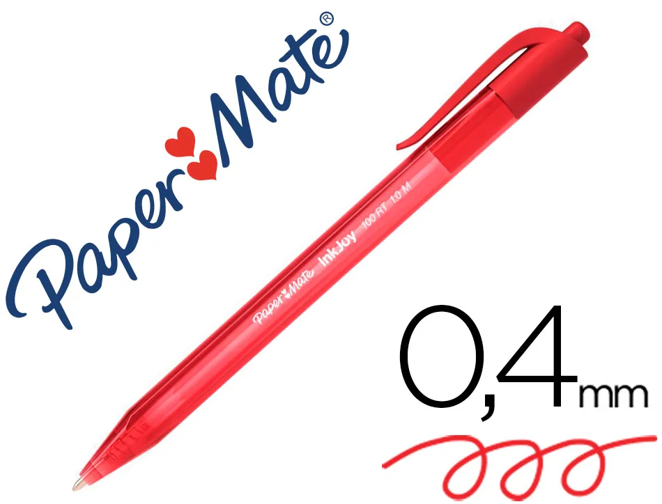 Stylo-bille paper mate inkjoy 100 écriture moyenne 0.7mm encre ultra douce résiste bavures rétractable coloris rouge