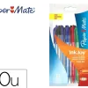 Stylo-bille paper mate inkjoy 100rt rétractable pointe moyenne forme hexagonale corps transparent assortiment 10 unités