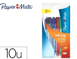 Stylo-bille paper mate inkjoy 100rt rétractable pointe moyenne forme hexagonale corps transparent assortiment 10 unités