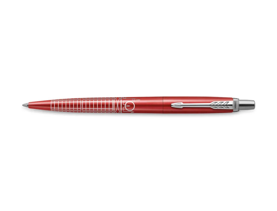 Stylo-bille parker jotter world londres retractable clip corps rouge metallise pointe moyenne encre bleue