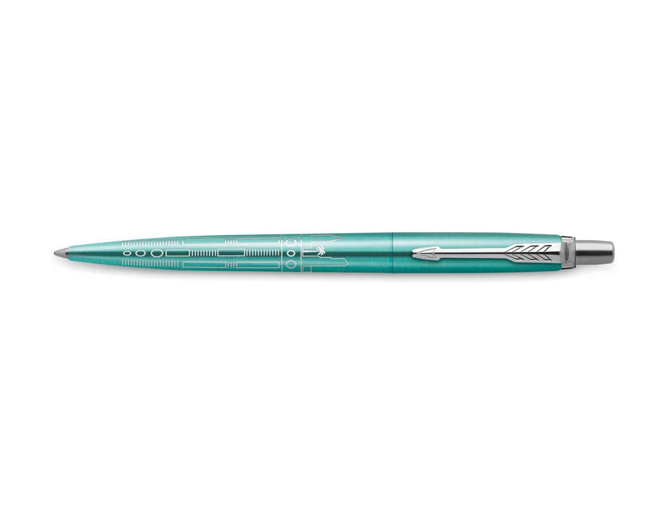 Stylo-bille parker jotter world miami retractable clip corps vert turquoise metallise pointe moyenne