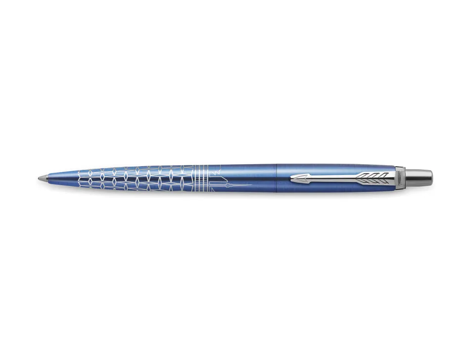 Stylo-bille parker jotter world seoul retractable clip corps bleu metallise pointe moyenne encre bleue coffret