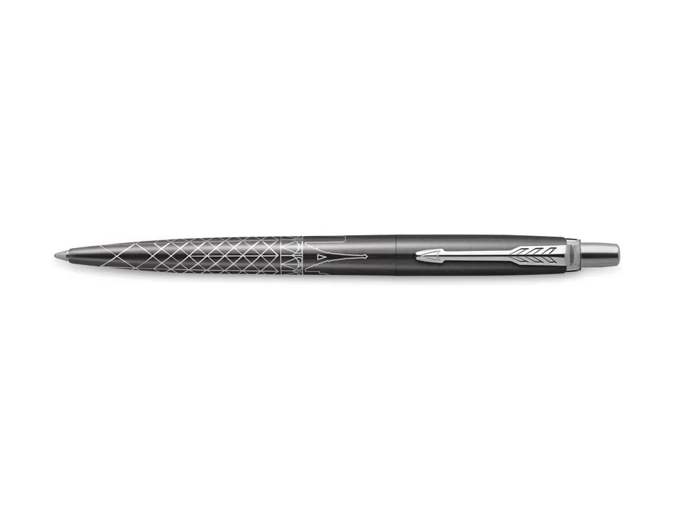 Stylo-bille parker jotter world paris retractable clip corps gris metallise pointe moyenne encre bleue coffret