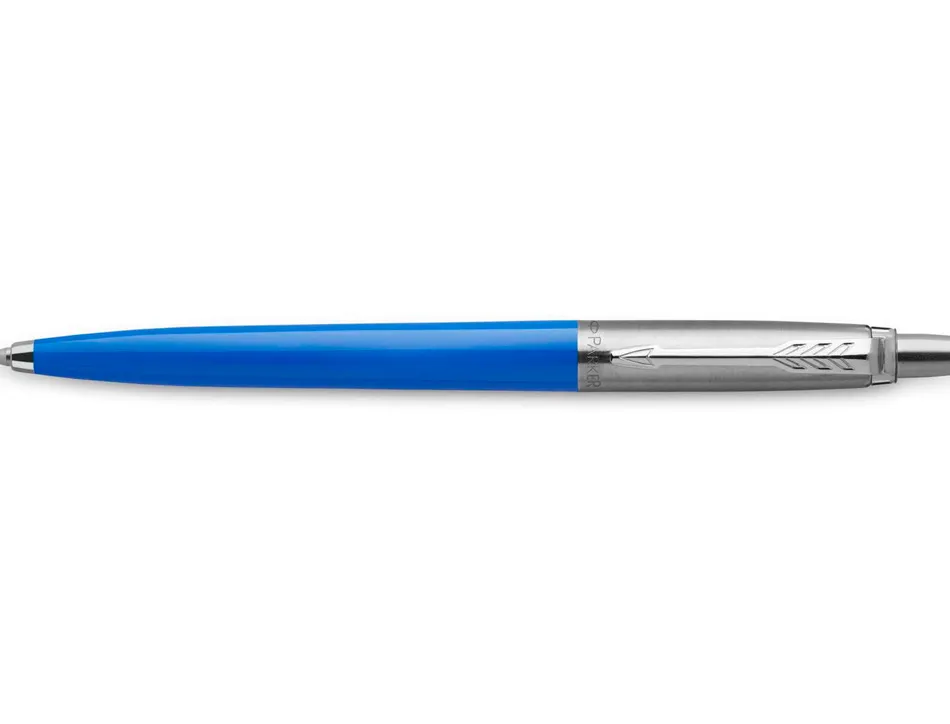 Stylo-bille parker jotter retractable pointe moyenne finition bleue classique avec 1 recharge quinkflow encre
