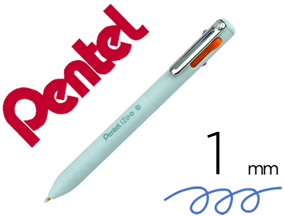 Stylo-bille pentel 4 couleurs izee retractable pointe large 1mm clip metal corps vert menthe