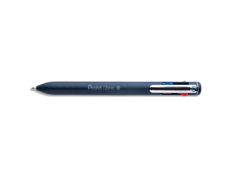 Stylo-bille pentel 4 couleurs izee retractable pointe large 1mm clip metal corps bleu fonce