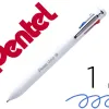 Stylo-bille pentel 4 couleurs izee retractable pointe large 1mm clip metal corps blanc