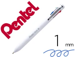 Stylo-bille pentel 4 couleurs izee retractable pointe large 1mm clip metal corps blanc