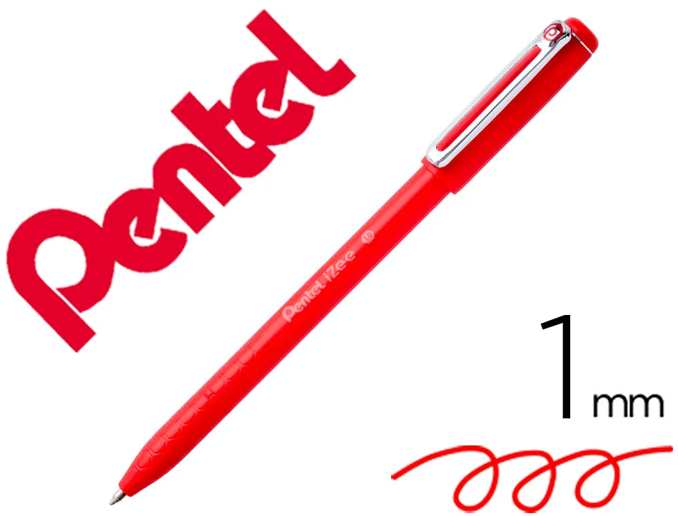 Stylo-bille pentel izee retractable ecriture moyenne pointe 1mm encre faible viscosite rechargeable rouge