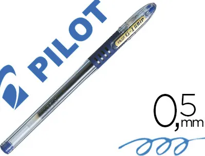 Stylo-bille pilot g1 grip écriture moyenne 0.5mm encre gel rechargeable corps translucide grip caoutchouc bleu