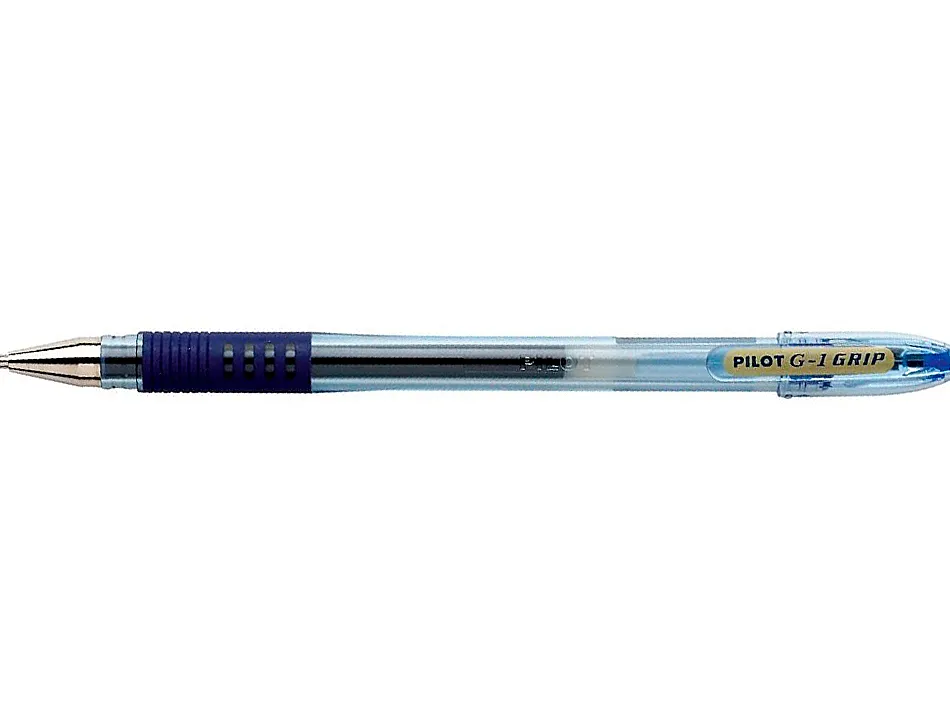 Stylo-bille pilot g1 grip écriture moyenne 0.5mm encre gel rechargeable corps translucide grip caoutchouc bleu
