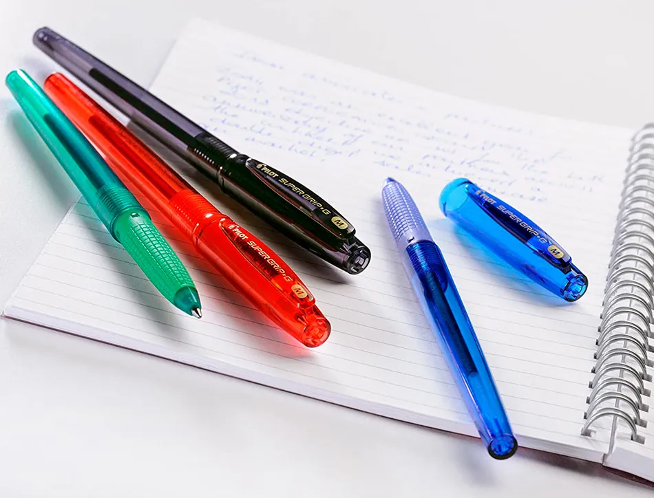 Stylo-bille pilot super grip g neon capuchon pointe moyenne bille ultra-resistante corps et
