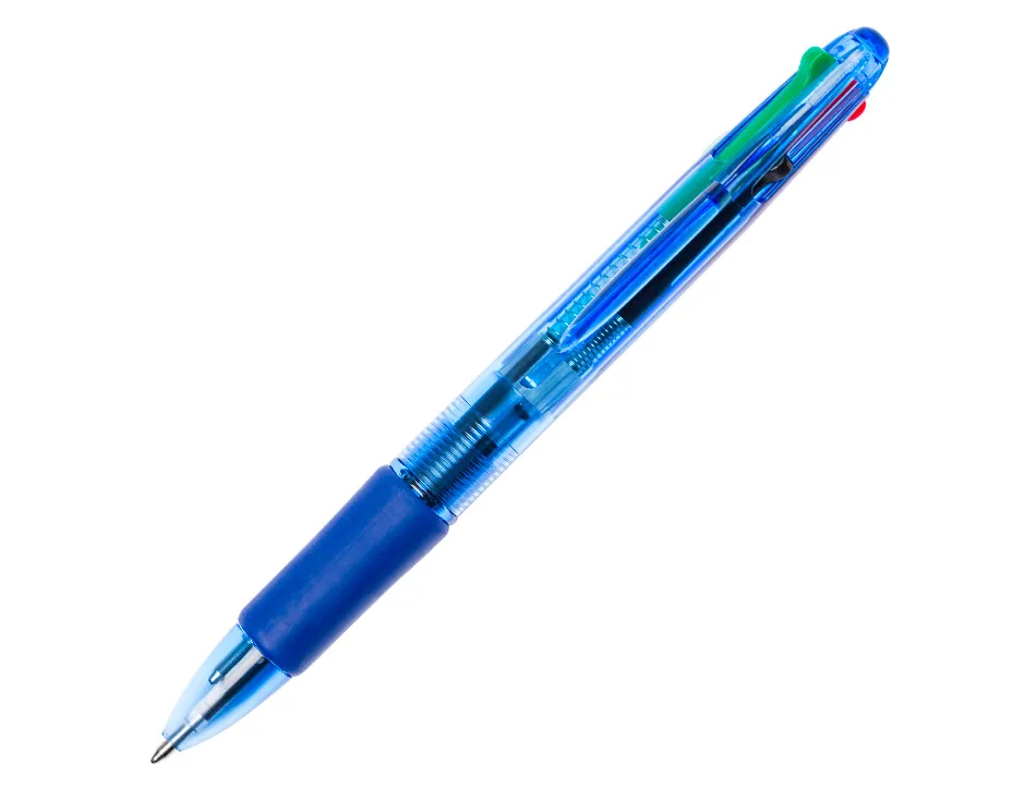 Stylo-bille q-connect 4 couleurs écriture moyenne 0.7mm corps translucide bleuté encre classique noir bleu rouge vert