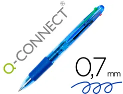 Stylo-bille q-connect 4 couleurs écriture moyenne 0.7mm corps translucide bleuté encre classique noir bleu rouge vert