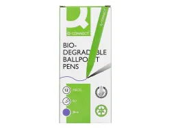 Stylo-bille q-connect biodegradable vert écriture moyene 0.5mm encre classique rétractable couleur bleu