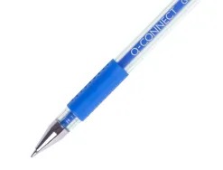 Stylo-bille q-connect écriture moyenne 0.5mm corps translucide grip caoutchouc coloris bleu