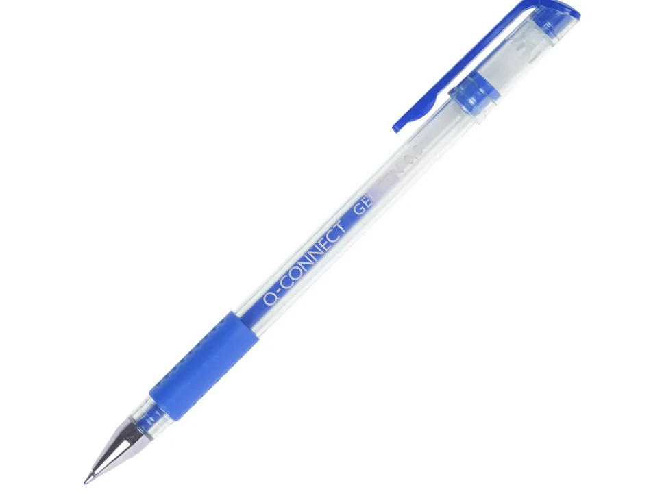 Stylo-bille q-connect écriture moyenne 0.5mm corps translucide grip caoutchouc coloris bleu
