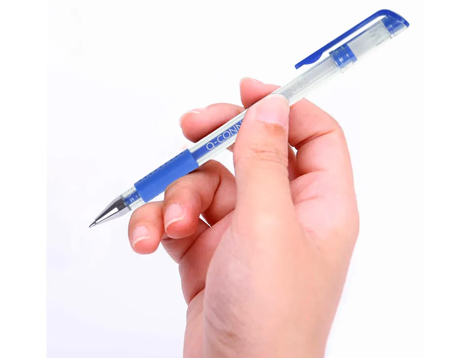 Stylo-bille q-connect écriture moyenne 0.5mm corps translucide grip caoutchouc coloris bleu