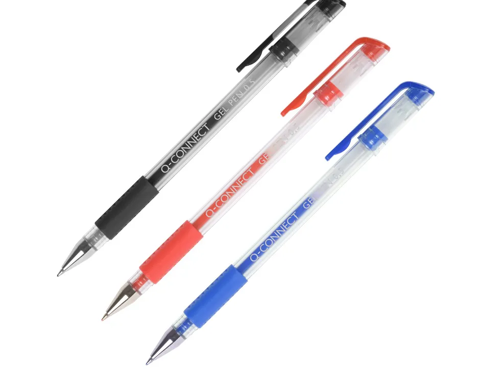 Stylo-bille q-connect écriture moyenne 0.5mm corps translucide grip caoutchouc coloris bleu