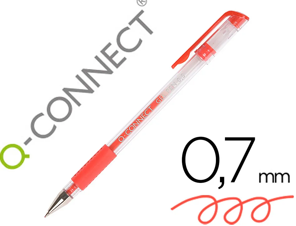 Stylo-bille q-connect écriture moyenne 0.5mm corps translucide grip caoutchouc coloris rouge