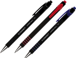 Stylo-bille q-connect lambda rétractable écriture moyenne 0.7mm pointe métal corps caoutchouc couleur encre rouge