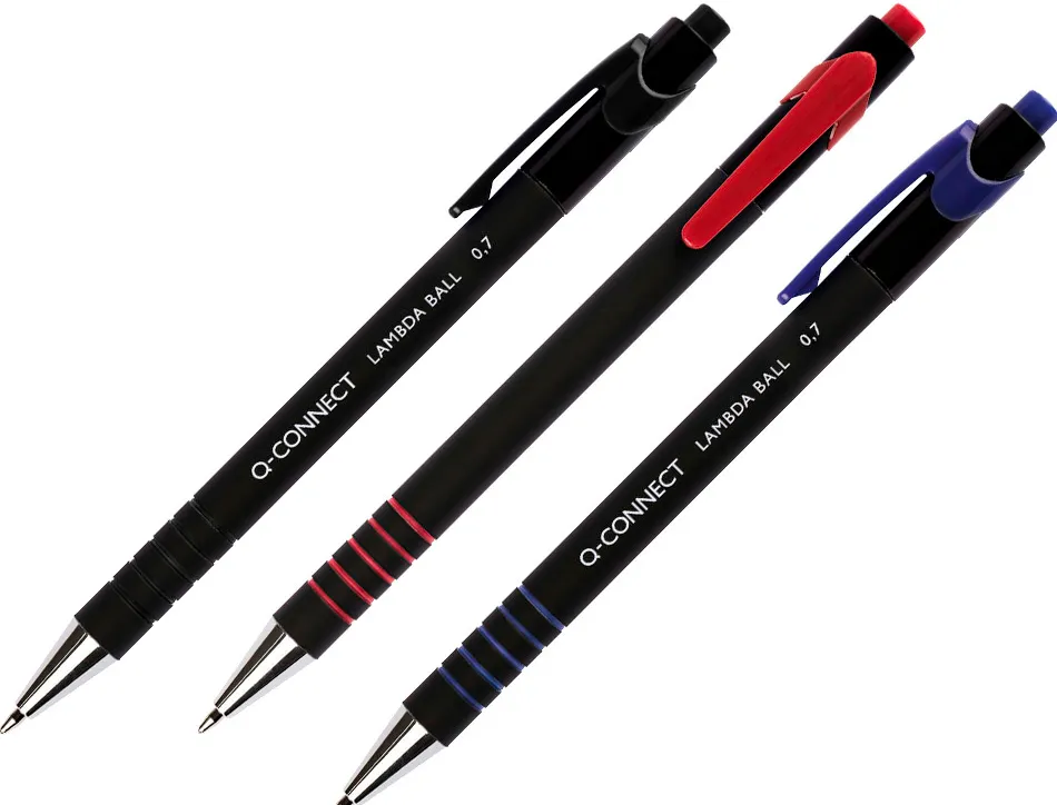Stylo-bille q-connect lambda rétractable écriture moyenne 0.7mm pointe métal corps caoutchouc couleur encre rouge