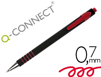 Stylo-bille q-connect lambda rétractable écriture moyenne 0.7mm pointe métal corps caoutchouc couleur encre rouge