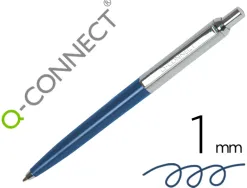 Stylo-bille q-connect premium metallique retractable grip pointe 1mm coloris bleu