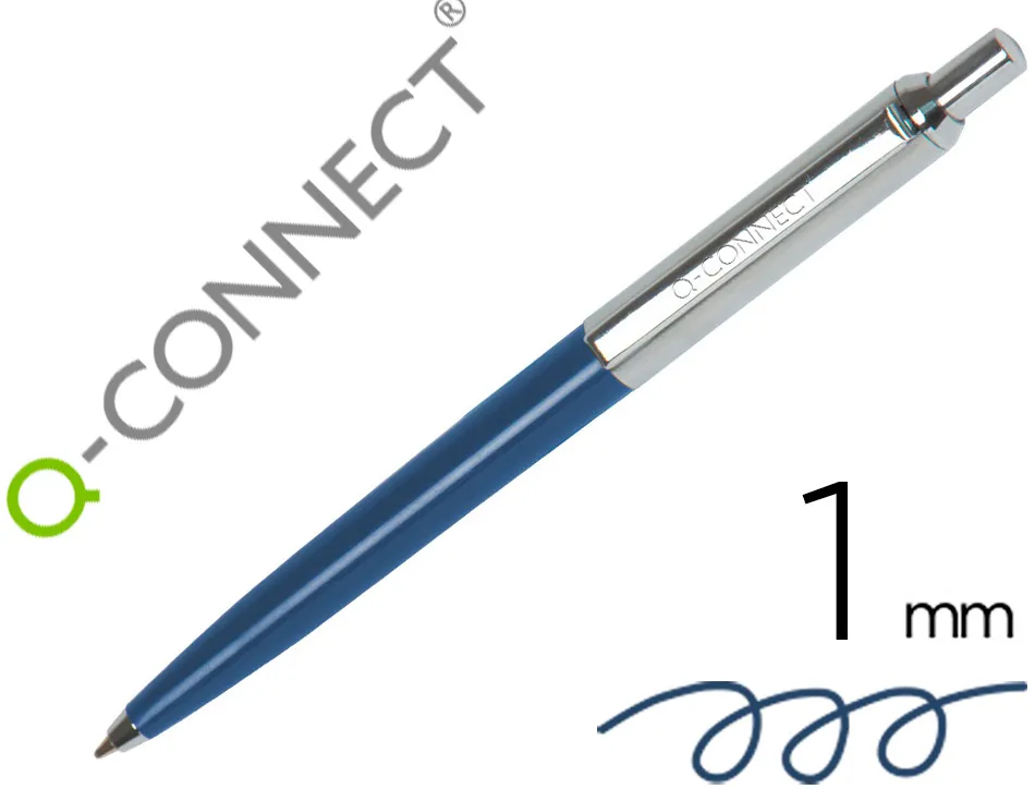 Stylo-bille q-connect premium metallique retractable grip pointe 1mm coloris bleu