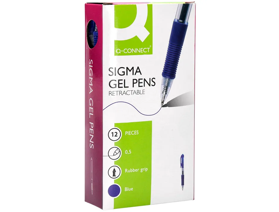 Stylo-bille q-connect sigma écriture moyenne 0.5mm encre gel rétractable corps plastique translucide coloris bleu